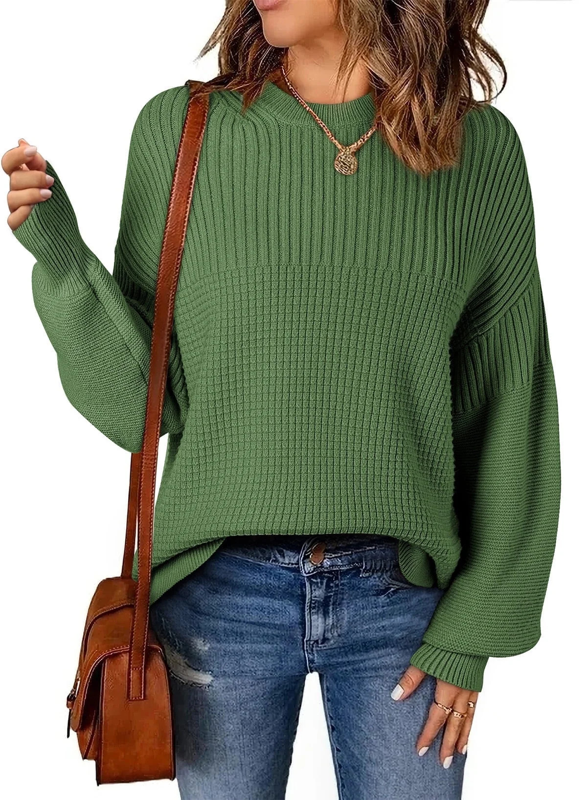 Eytino Women Sweaters 2025 Oversized Casual Crewneck Pullover Sweaters Long Sleeve Cable Knit Lig... | Walmart (US)