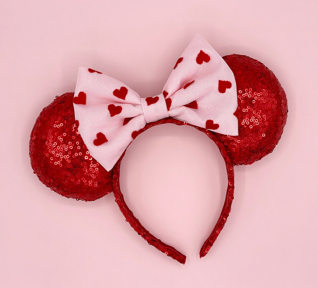 Red Sequin Mouse Ears with Multiple Bow Options | Valentine Minnie Ears | Holiday Minnie Ears | R... | Etsy (US)