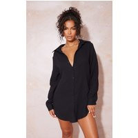 Black Soft Crinkle Oversized Beach Shirt Dress | PrettyLittleThing US