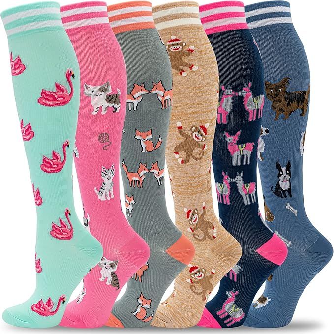 fenglaoda Compression Socks for Women Circulation 20-30mmHg Crazy, Cute, Socks Support for Nurse,... | Amazon (US)
