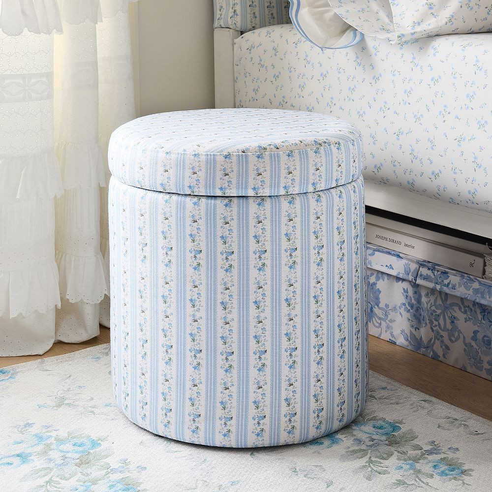 LoveShackFancy Blue Palace Walls Round Storage Ottoman | Pottery Barn Teen