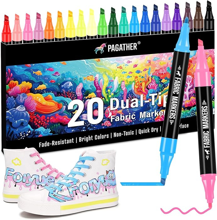 Fabric Markers Permanent for Clothes, 20 Colors Dual Tip with Fine and Chisel Tips Paint Pens for... | Amazon (US)