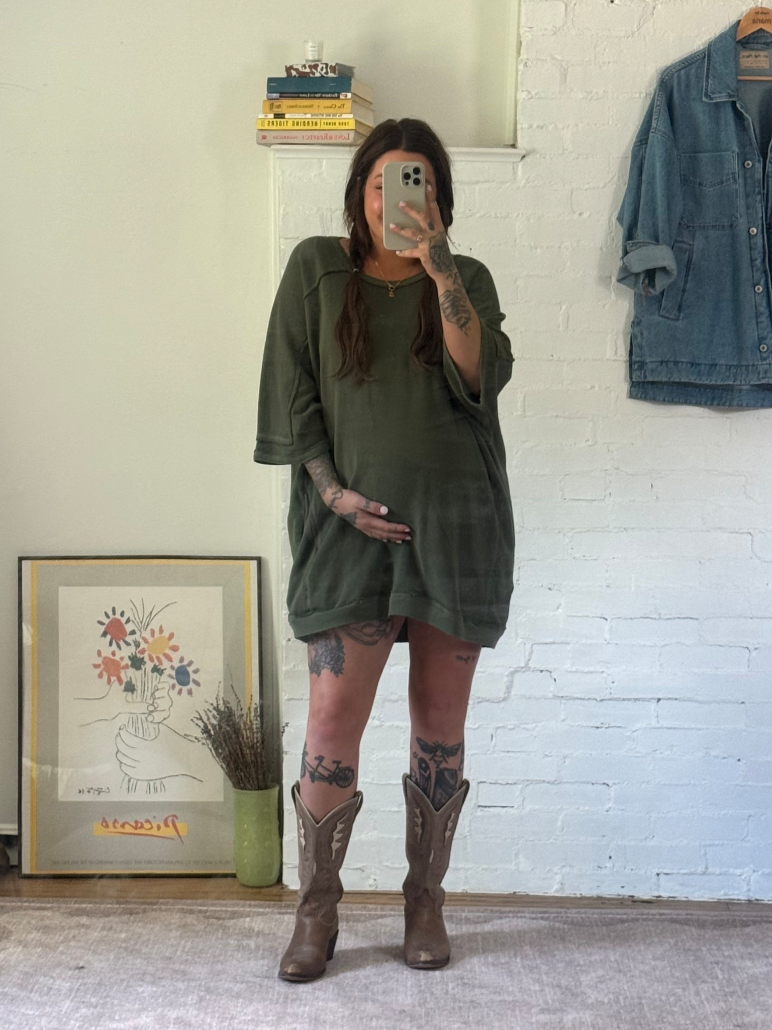 wearing a size medium! size down if you don’t want it to be a dress 😂🫶🏼 boots are thrifted !! 

#LTKBump #LTKSeasonal #LTKFindsUnder100