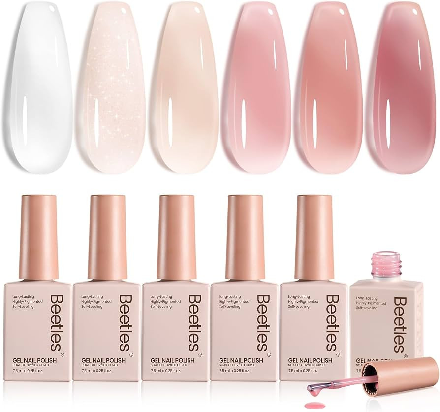 beetles Gel Polish Whispers of Love Jelly Gel Nail Polish Set - 6 Colors Milky White Nude Pink Ne... | Amazon (US)