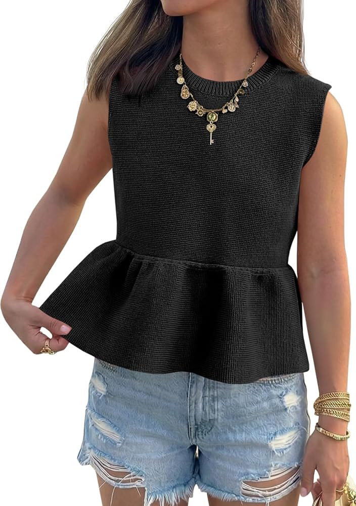 Saodimallsu Womens Peplum Tank Tops Sleeveless Tops Sweater Vest | Amazon (US)