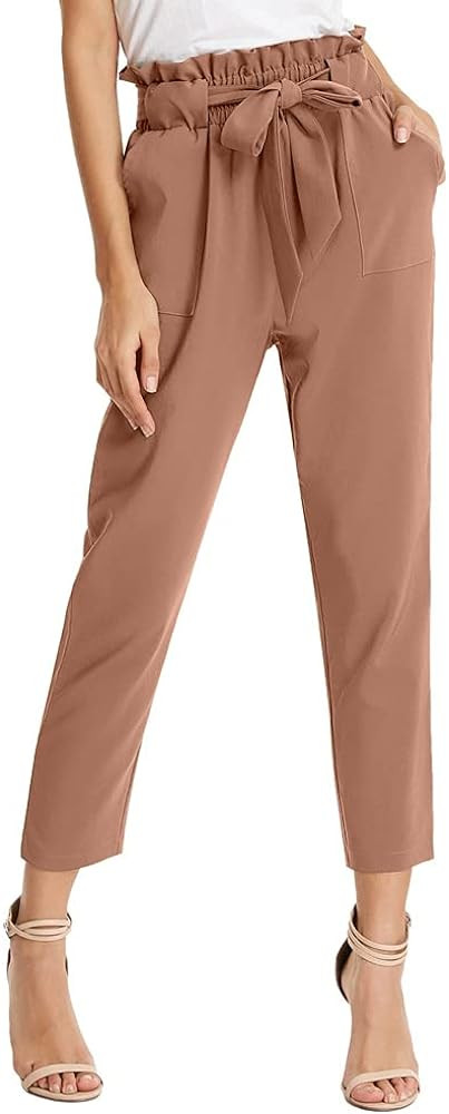 GRACE KARIN Women's Paper Bag Waist Pants Slim Fit Casual Office Pencil Pants | Amazon (US)