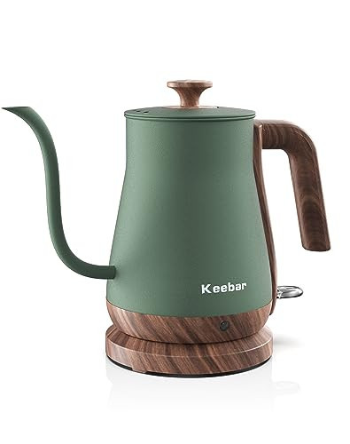Keebar Gooseneck Electric Kettle, Electric Tea Kettle Stainless Steel, Pour over kettle for Coffee, 1000W Hot Water Kettle Electric Auto Shut Off, 0.8L, Wood-like Grain Finish Handle, Matcha Green | Amazon (US)