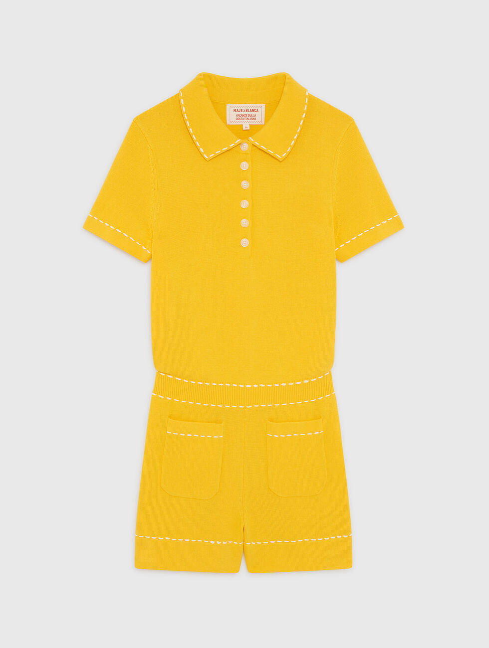 Knit playsuit with polo collar Yellow / Orange for Women | Maje | Maje US