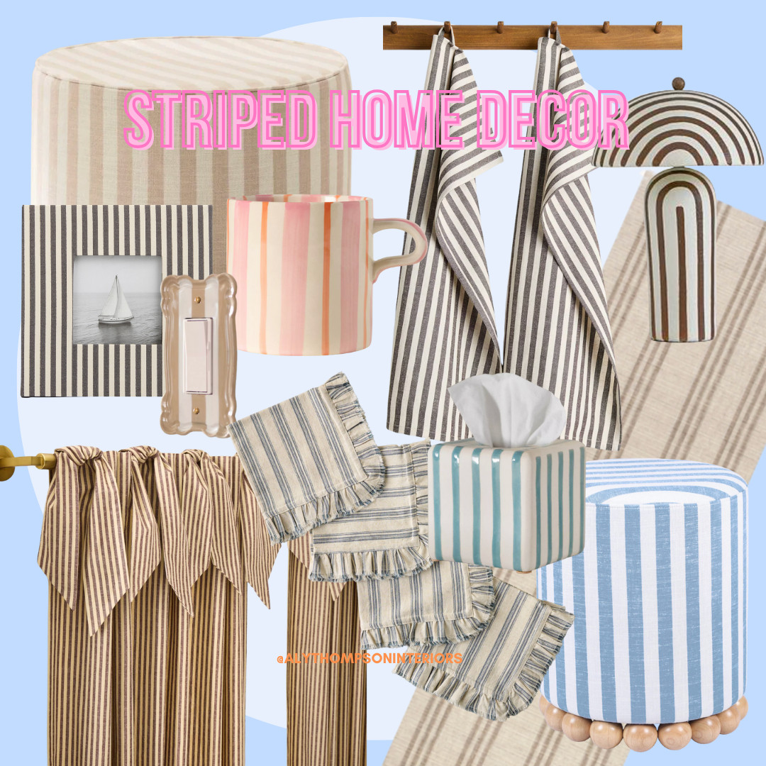 Striped Home Decor | Striped Ottoman | Striped Photo Frame | Footstool | Tissue Box | Striped Curtains | Striped Light Switch Cover | Mug 

 #LTKSeasonal #LTKHome #LTKSaleAlert