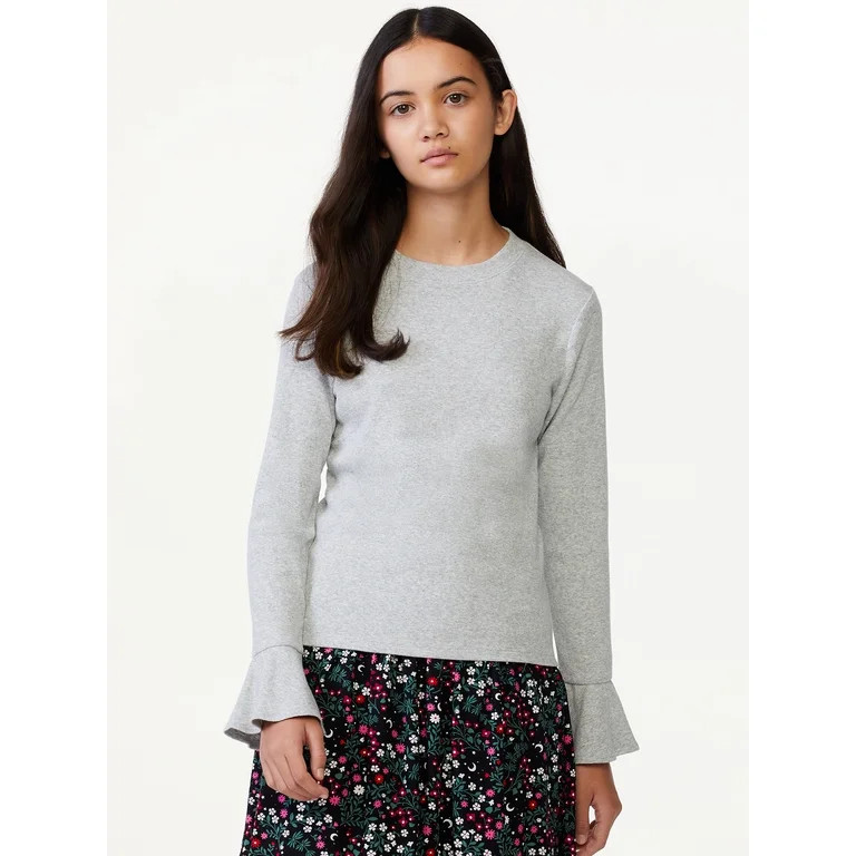 Free Assembly Girls Bell Sleeve Ribbed Top, Sizes 4-18 | Walmart (US)