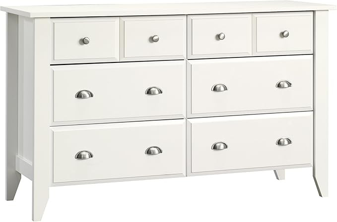 Sauder Shoal Creek Dresser, L: 54.65" x W: 18.43" x H: 33.03", Soft White finish | Amazon (US)