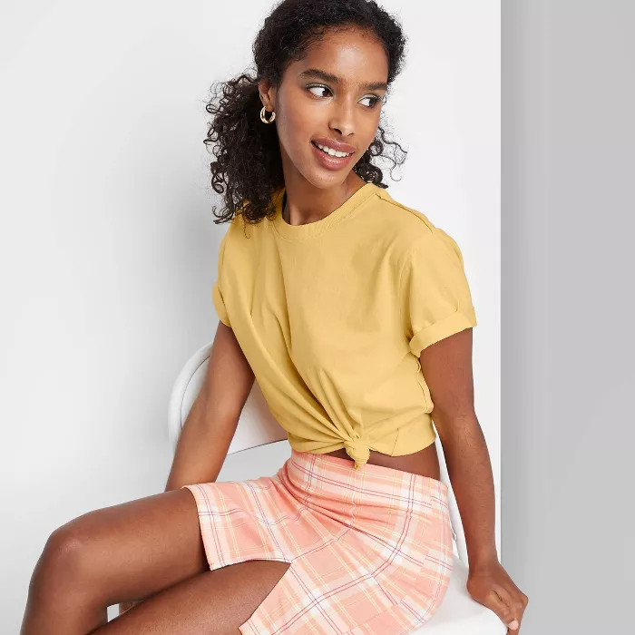 Women's Short Sleeve Roll Cuff Boxy T-Shirt - Wild Fable™ | Target