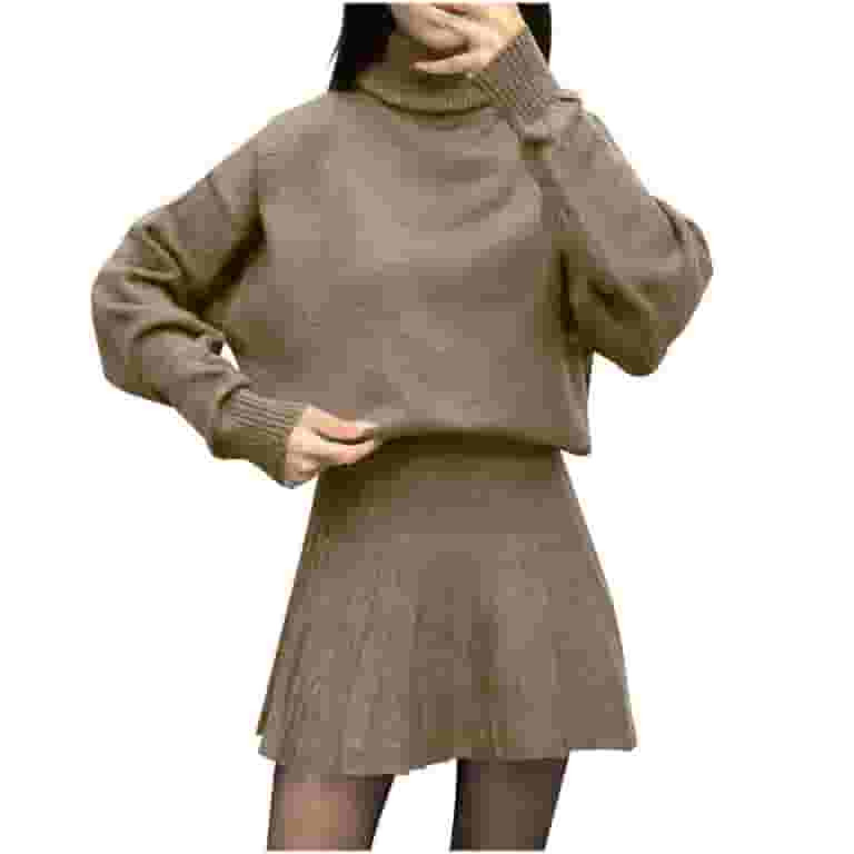 2 Piece Sweater Skirt Sets Womens Soft Knit Turtleneck Sweaters and High Waist Pleated Short Skir... | Walmart (US)