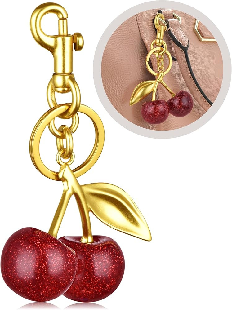 Cherry Keychain,Bright Cherry Bag Charms,with Keychain and Clip-Glittering Resin&Metal Accents,Fi... | Amazon (US)