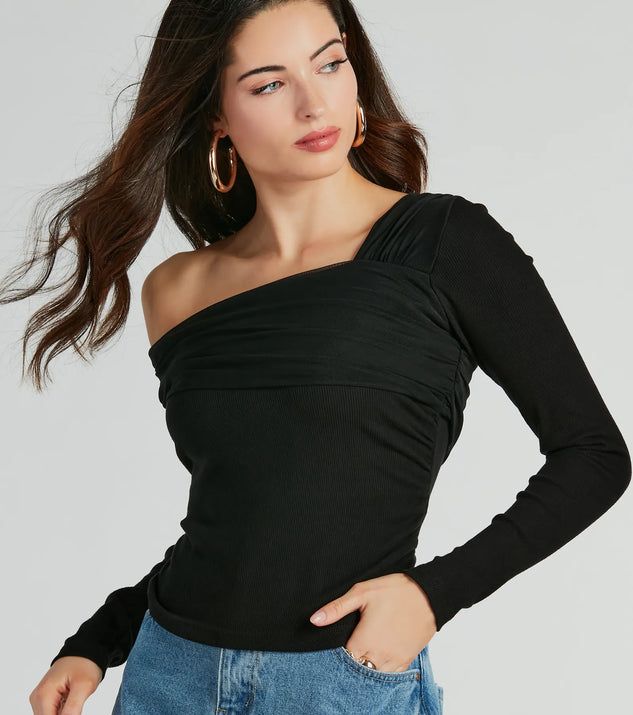 Chic Asymmetric Off-Shoulder Long Sleeve Knit Top | Windsor Stores