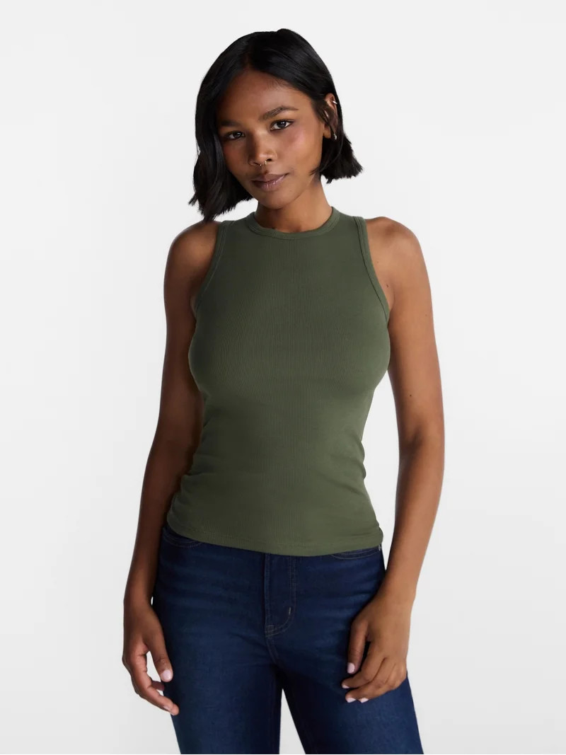 No Boundaries Ribbed High Neck Tank Top, Women's XXS-XXL | Walmart (US)