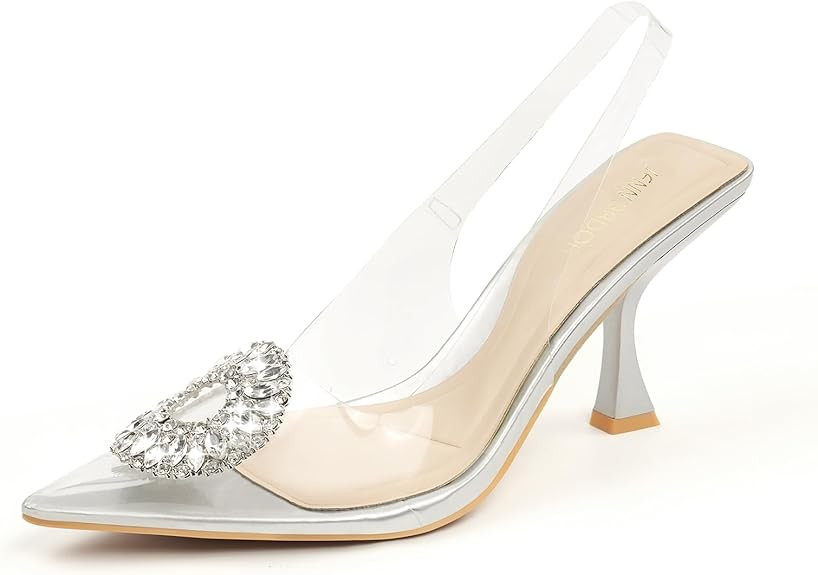 JENN ARDOR Clear Heels for Women Slingback Pointed Closed Toe Heels with Rhinestones 3 inch Comfo... | Amazon (US)