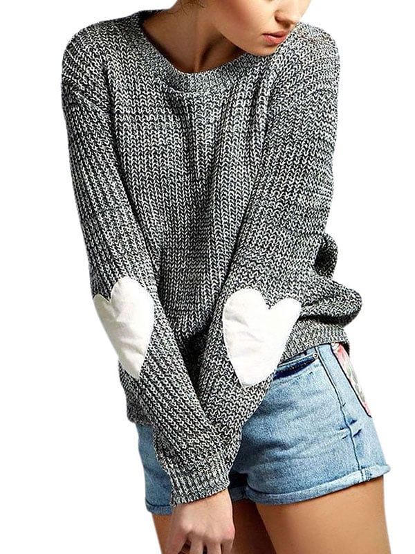 Women's Long Sleeve Heart Pattern Patchwork Sweater | Walmart (US)