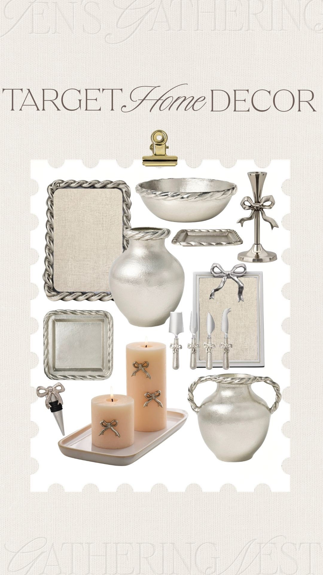 Classic home accents with soft metallic details all from target 🤍 perfect for shelves, tables, and gathering spaces. Timeless pieces that instantly elevate your home without feeling trendy or overdone.

#timelessdecor #homedecorfavorites #neutralhome #classicinteriors #elevatedhome #hostingdetails #targetfinds #target #silver #silverhomedecor #silvertray #bows #silvervase #silvertray #targetneearrivals

#LTKFindsUnder50 #LTKSeasonal #LTKHome