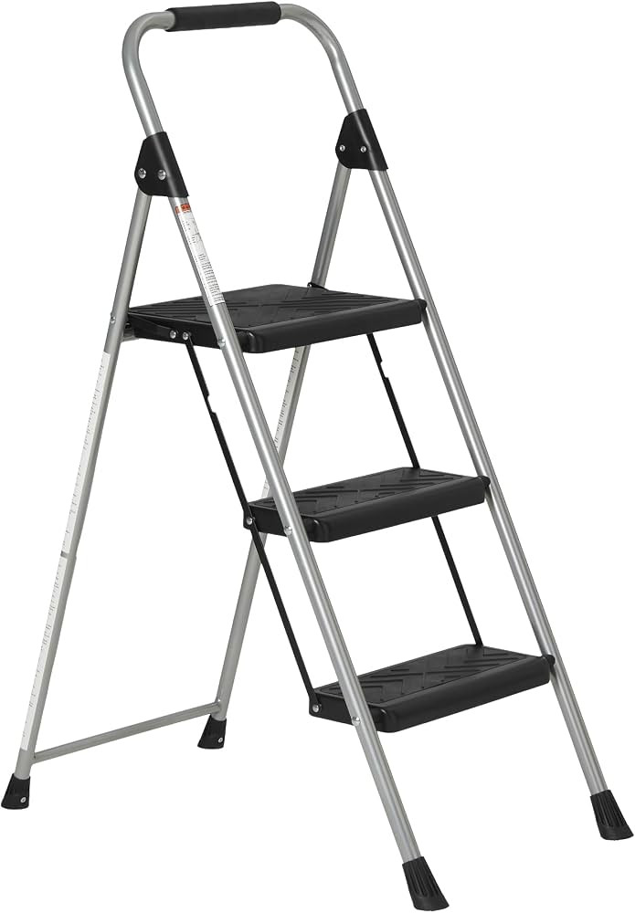 Amazon Basics Folding 3 Step Portable Ladder, with Wide Anti-Slip Pedal, Black | Amazon (US)