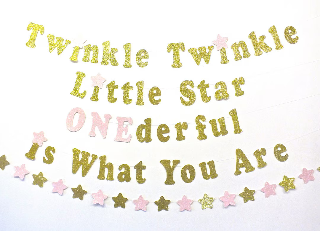 Twinkle, Twinkle Little Star, Onederful is What You Are, Gold Glitter Banner, Pink and Gold Birth... | Etsy (US)