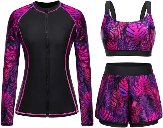 3 Piece Rash Guard for Women - Long Sleeve Swimsuits with Shorts SPF Zip up Swim Shirt with Built... | Amazon (US)