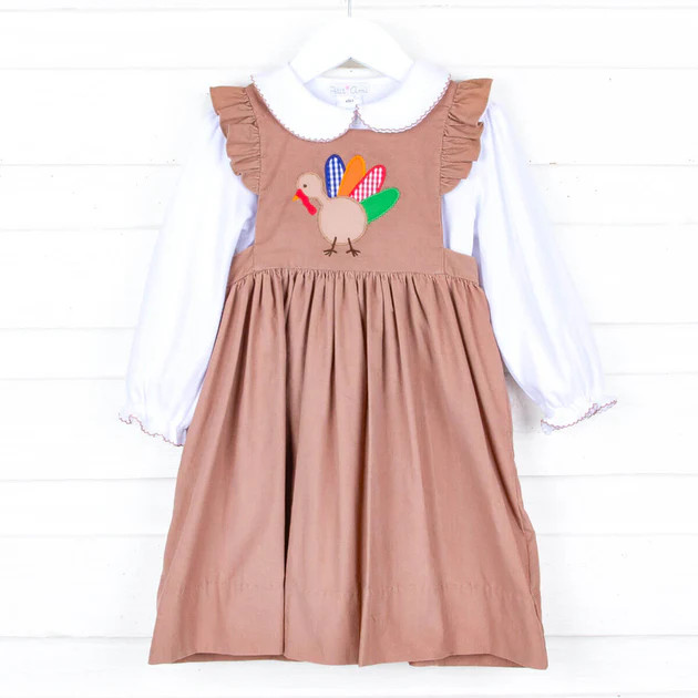 Turkey Day Brown Corduroy Jumper Dress | Classic Whimsy