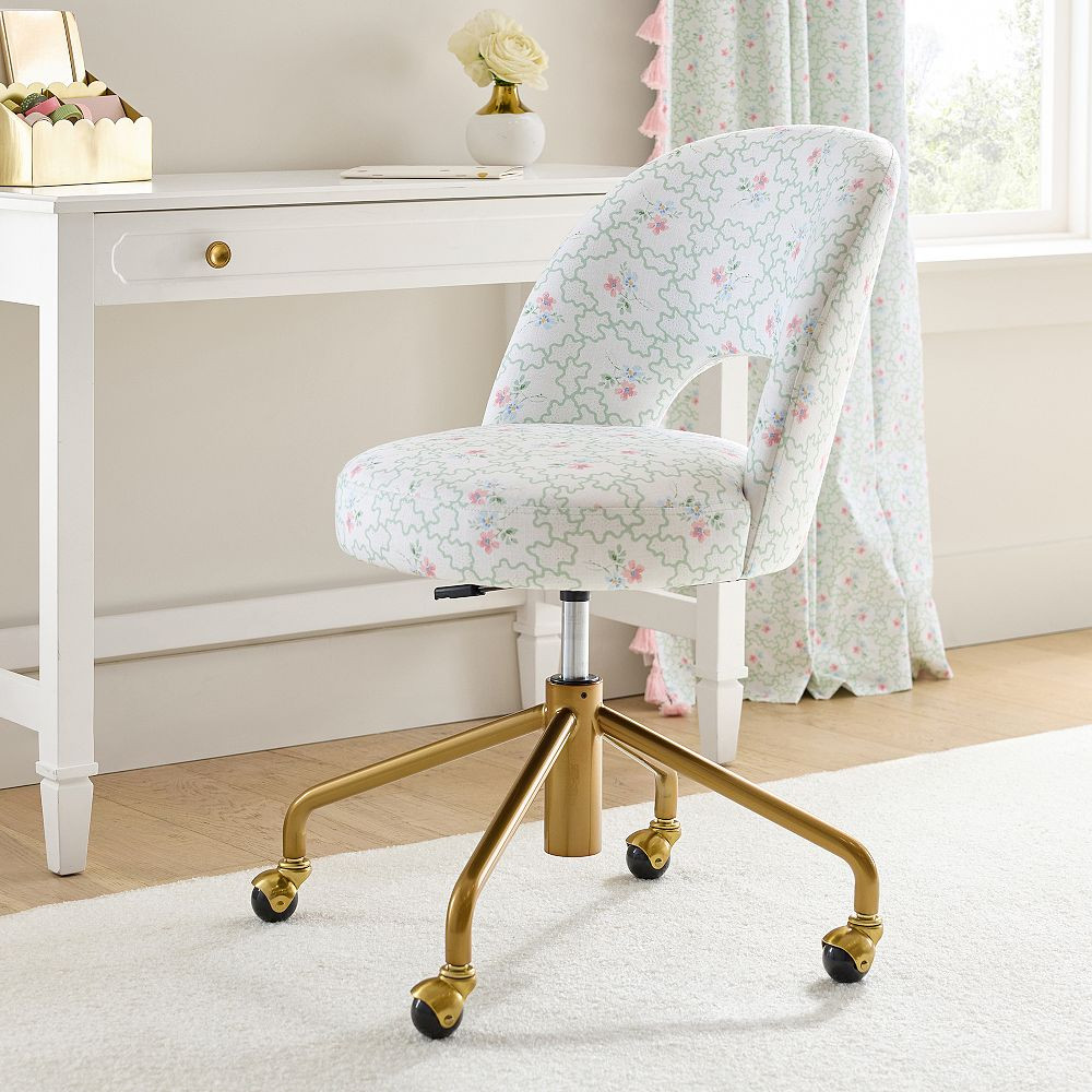 Hill House Home Clematis Scallop Green Andie Swivel Desk Chair | Pottery Barn Teen