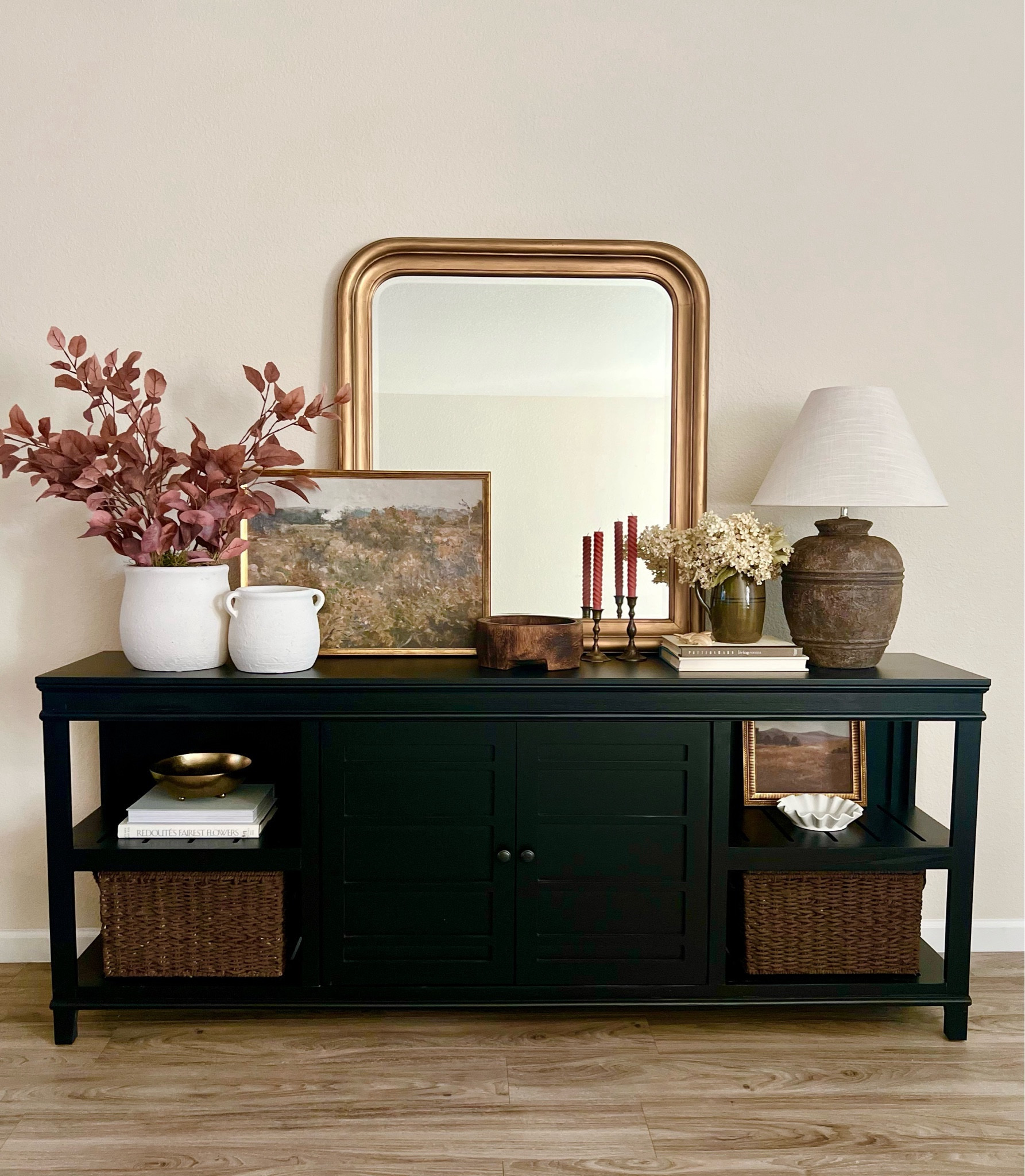 Shop my moody entryway for decorating inspo! Modern organic, modern farmhouse, transitional, table lamp, fall leaves, gold mirror

#LTKstyletip #LTKSeasonal #LTKhome