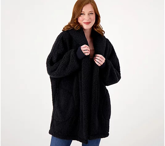 BumbleBella by Jill Martin Regular Sherpa Shawl Collar Button Lounger - QVC.com | QVC