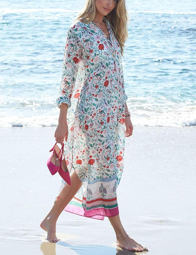 AILUNSNIKA Women Loose Kaftan Swimsuit Cover Up Beach Long Casual Caftan Dress | Amazon (US)