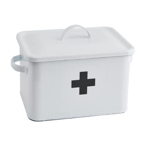 Creative Co-Op Vintage Decorative Enameled First Aid Box with Lid and Swiss Cross, White and Black | Amazon (US)