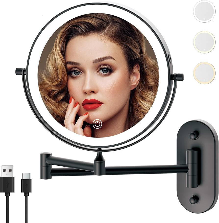 Rechargeable Wall Mounted Lighted Makeup Vanity Mirror 8 Inch Double Sided 1X 10X Magnifying Bath... | Amazon (US)