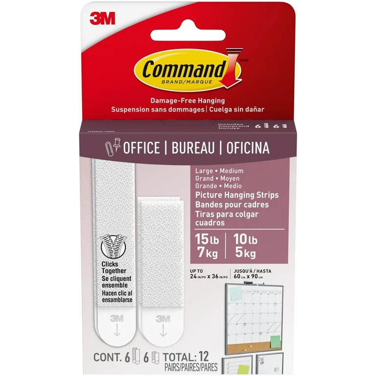 Command Medium and Large Picture Hangers, Holds 10 & 15 lbs, White, 6 Medium, 6 Large Adhesive St... | Walmart (US)