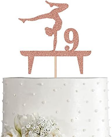 Rose Gymnastic 9 Cake Topper, Girl Rose Gold Glitter Gymnast 9th Birthday Party Decoration | Amazon (US)