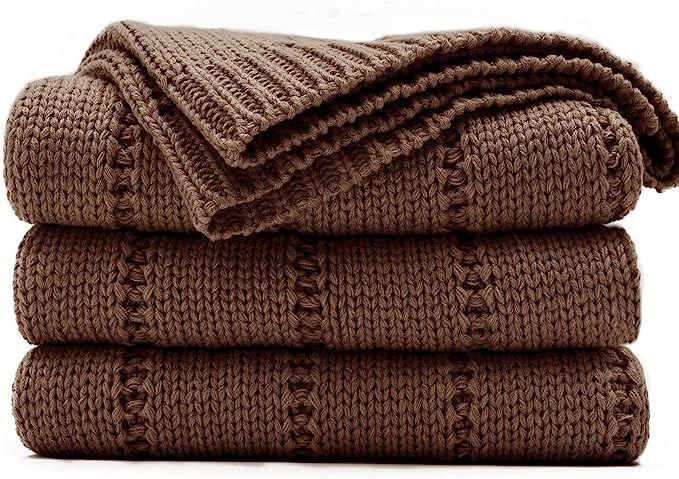 RECYCO Cable Knit Brown Throw Blanket for Couch, Super Soft Warm Cozy Decorative Knitted Throw Bl... | Amazon (US)