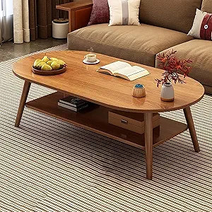Modern Coffee Table for Living Room,Solid Wood Coffee Table with Storage Shelf,Oval Center Table ... | Amazon (US)