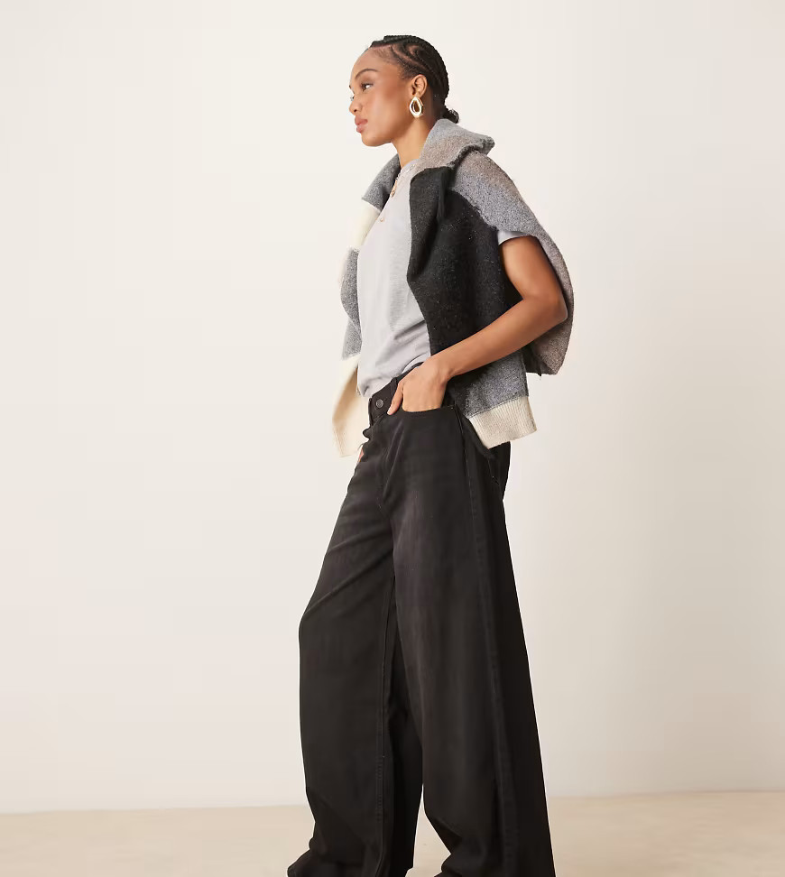 ASOS DESIGN Tall soft wide leg jean in washed black | ASOS (Global)