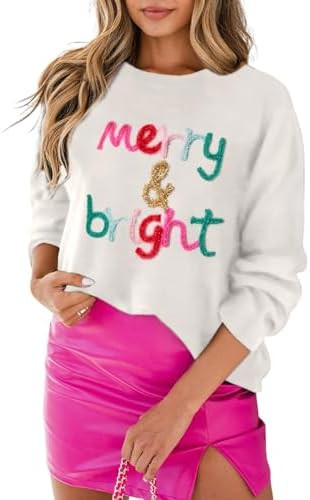 MARZXIN Women 2025 Casual Holiday Sweaters Long Sleeve Round Neck Valentine Sweater Tops Merry Ch... | Amazon (US)