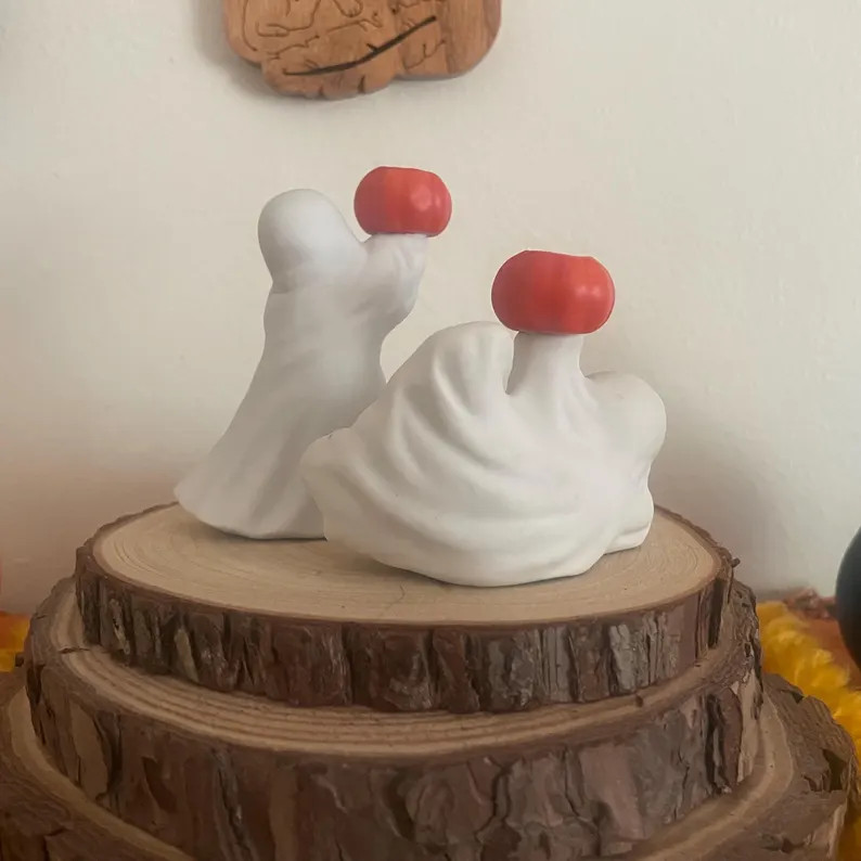 Vintage Ceramic Halloween Ghost Candleholders set of 2 Retro Candleholders for .5 Pillar Candles ... | Etsy (US)