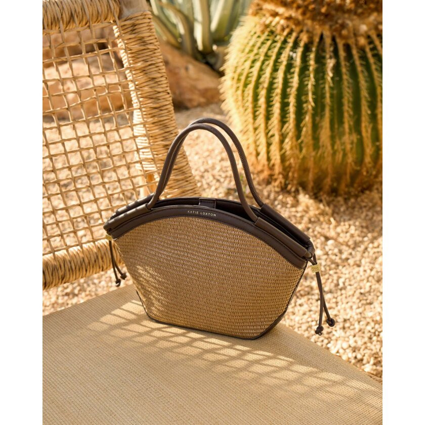 Florence Mini Raffia Tote Bag in Bitter Chocolate | Katie Loxton Ltd. (UK)