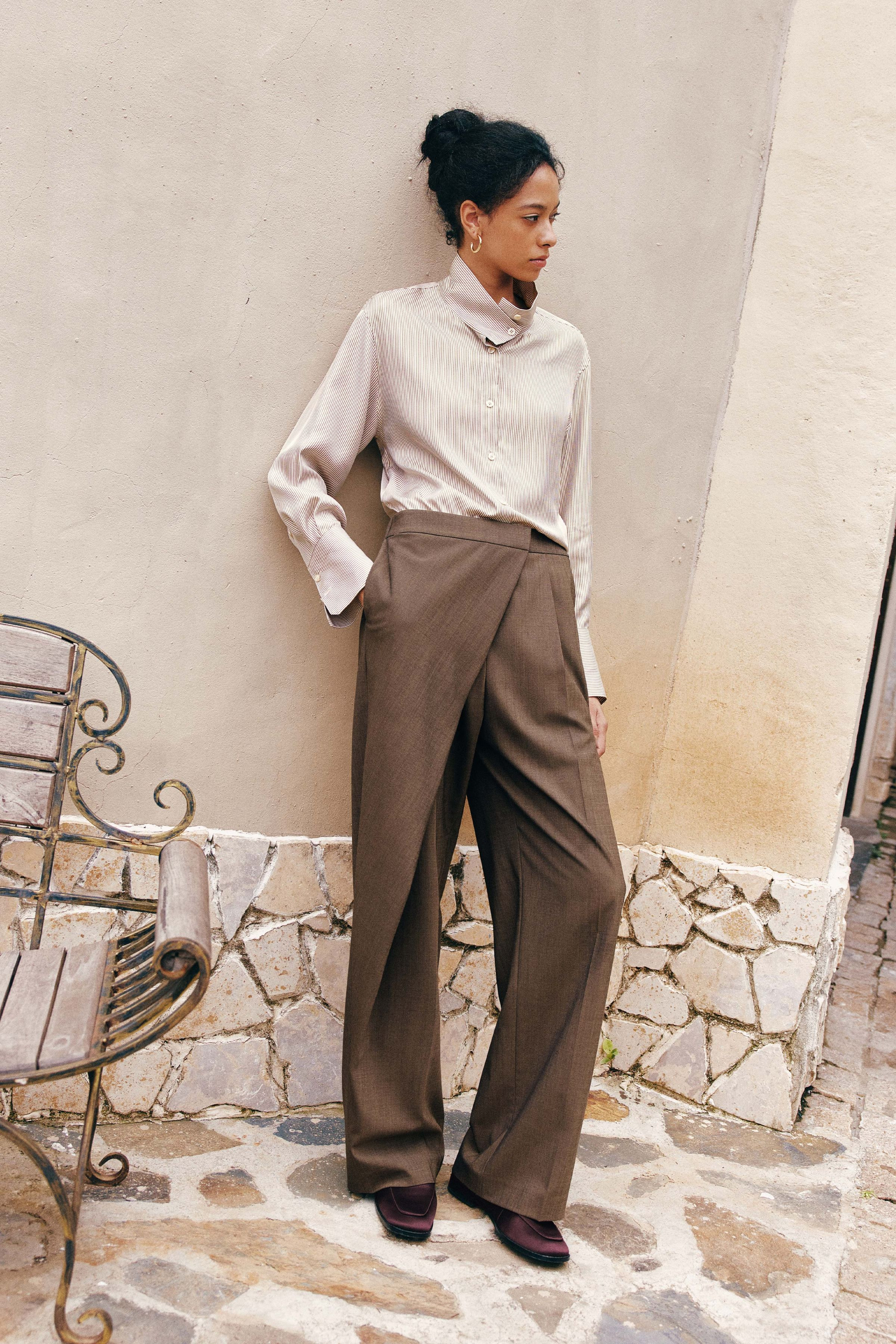 Asymmetric Wool-Silk Wrap Pants | LILYSILK