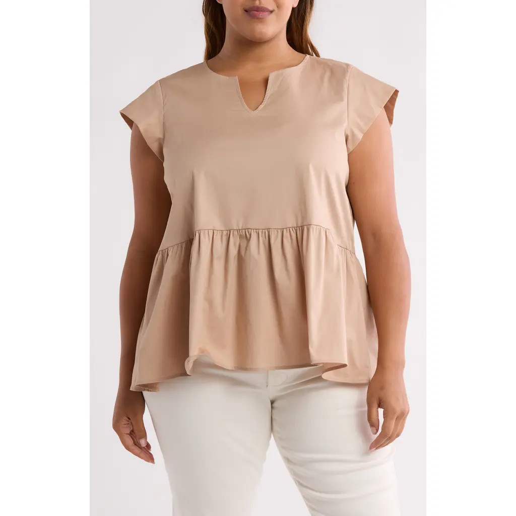 Renee C Peplum Poplin Top in Taupe at Nordstrom Rack, Size 1X | Nordstrom Rack