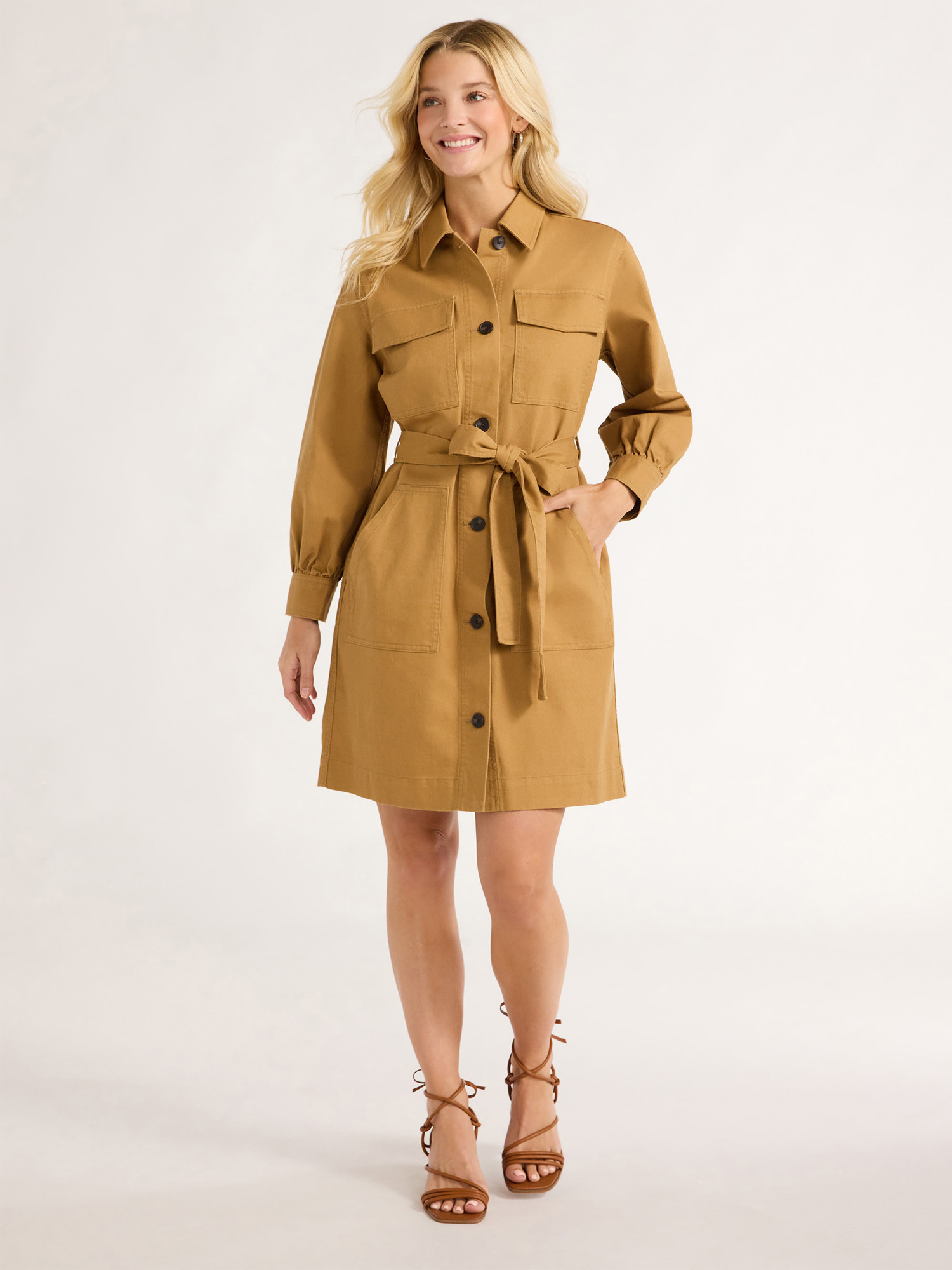 Free Assembly Women's Belted Utility Mini Dress with Long Sleeves, Sizes XS-XXL | Walmart (US)