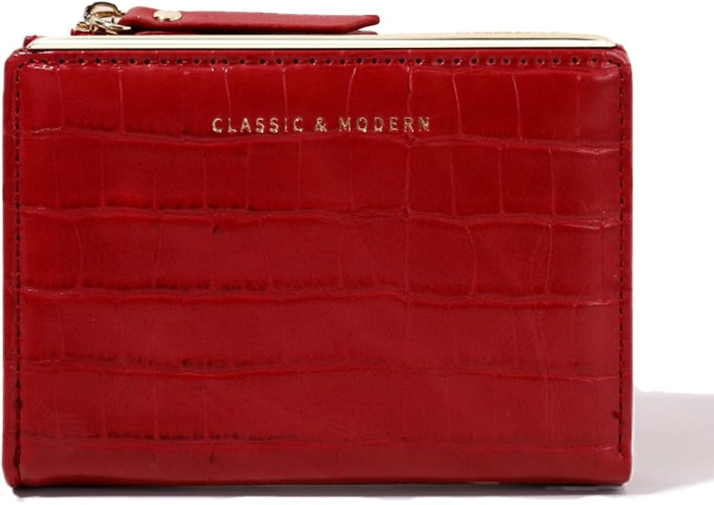 Exquisite Workmanship Leather Wallet for Women, Rfid Blocking Zipper Pocket Bifold Wallet-Card Holder with ID Window (Ruby Red) | Amazon (US)