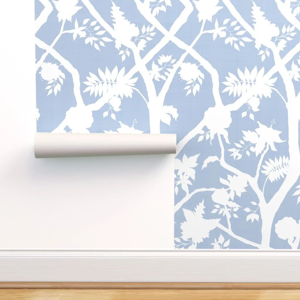 Removable Water-Activated Wallpaper Floral Silhouette Peony Chinoiserie | Walmart (US)
