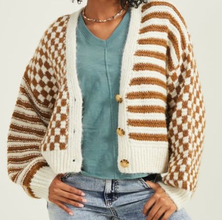 Love this checkered and striped sweater! TTS, comes in black, and BOGO in tops right now at Altar’d State 
Fall outfit
Fall cardigan
Fall sweater 
Checkered sweater

#LTKSeasonal #LTKsalealert #LTKfindsunder100