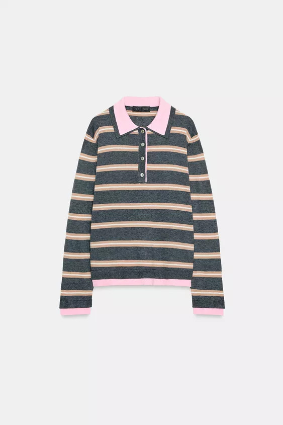 STRIPED COMBINED KNIT POLO SHIRT | Zara US