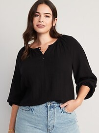Shirred Double-Weave Long-Sleeve Blouse for Women | Old Navy (US)