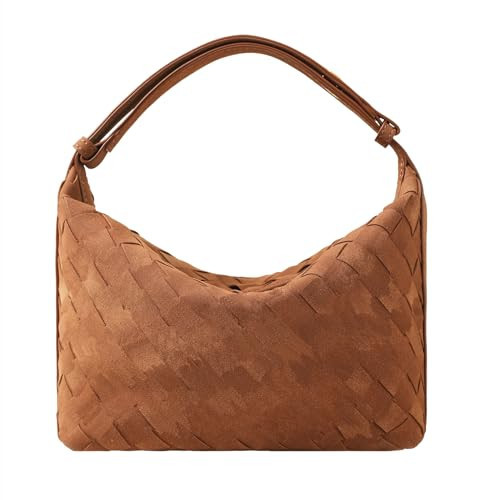 Wildleder Handtasche für Damen, Leder gewebte Tasche, kleine Clutch, Wildleder-Handtasche, Unterarm-Geldbörse, Top-Griff Handtasche, Braun | Amazon (DE)